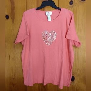 Quacker Factory Cotton Jersey Top With Sequin Heart Embellishment